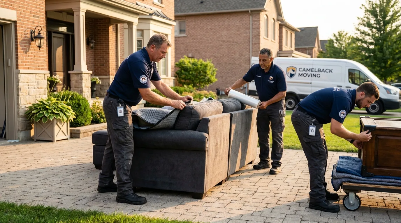 Large estate moving crew wrapping furniture in Homeland, CA